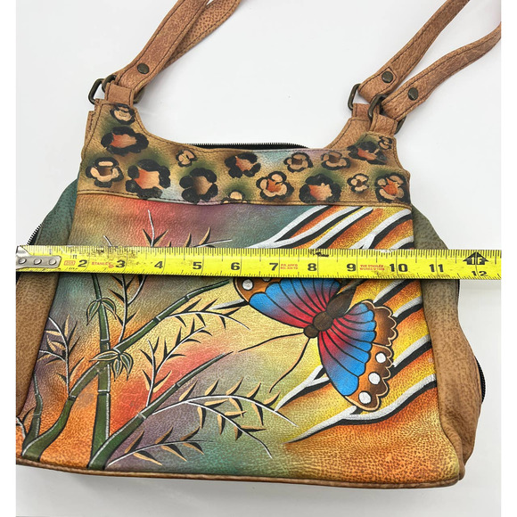 Anuschka Hand Painted Purse Cross Body Bag Butterfly Shoulder Boho - Picture 6 of 12